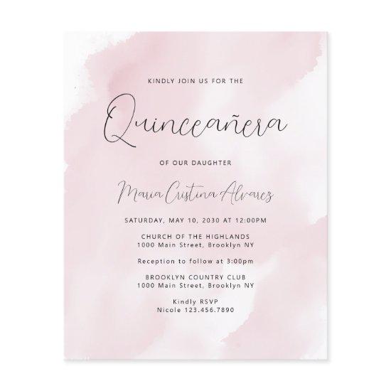 Budget Blush Pink 15th Birthday Quinceañera Invite