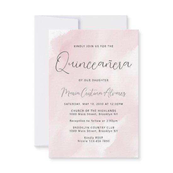Budget Blush Pink 15th Birthday Quinceañera Invite