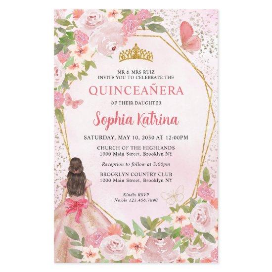 Budget Blush Pink Floral Gold Princess Quinceañera