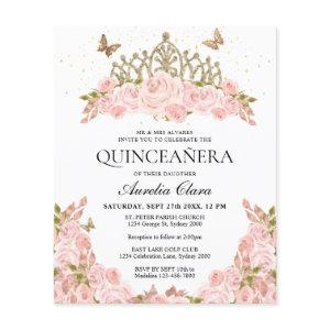 BUDGET Blush Pink Floral Gold Tiara Quinceanera