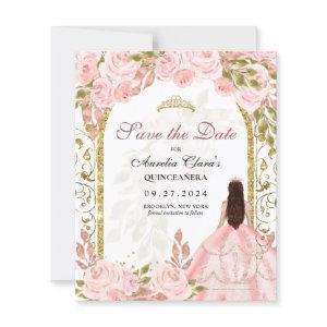 Budget Blush Pink Floral Quinceanera Save the Date