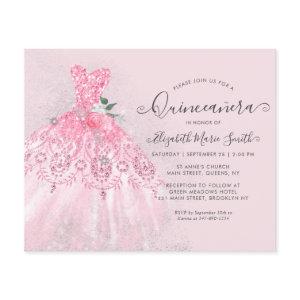 Budget Blush Pink Floral Silver Gown Quinceanera