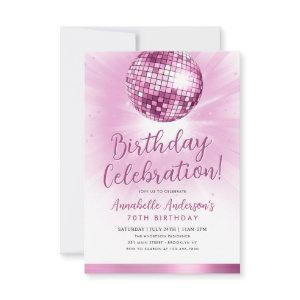 Budget Blush Pink Glitter 70s Disco Ball Birthday Note Card