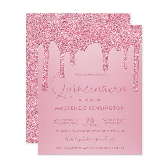 BUDGET Blush Pink Glitter Drips Quinceañera