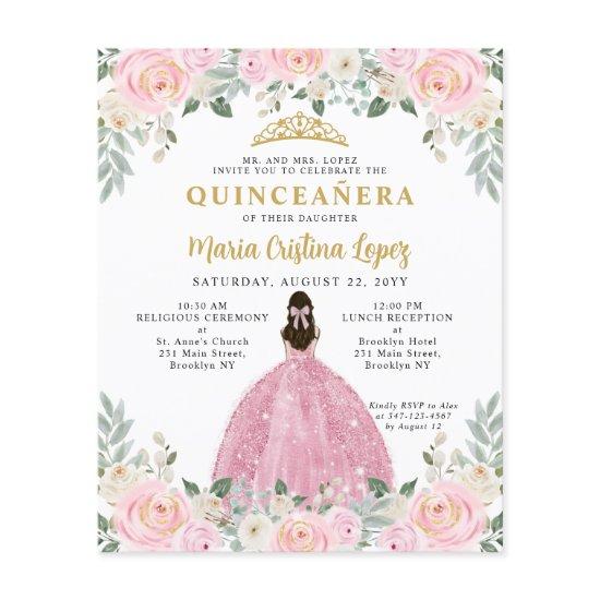 Budget Blush Pink Gold Floral Princess Quinceañera