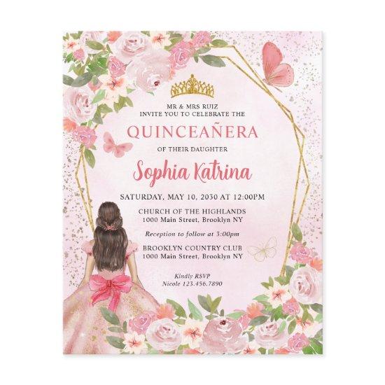 Budget Blush Pink Gold Floral Princess Quinceañera