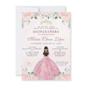 Budget Blush Pink Gold Floral Princess Quinceañera Note Card