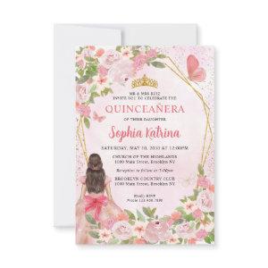Budget Blush Pink Gold Floral Princess Quinceañera Note Card