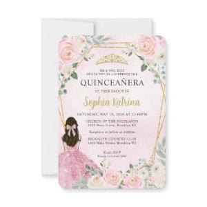 Budget Blush Pink Gold Floral Princess Quinceañera Note Card