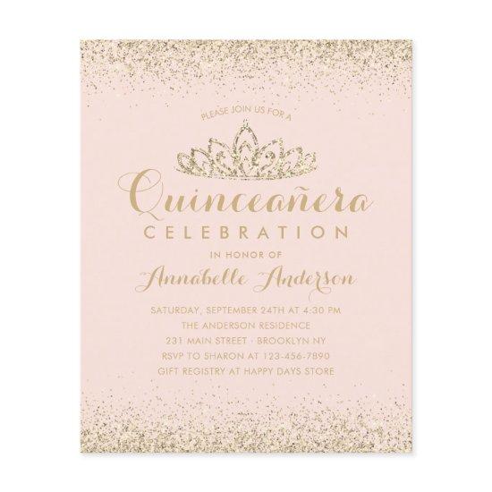 Budget Blush Pink Gold Quinceañera Tiara Invite