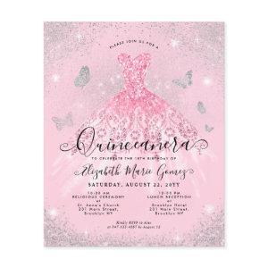 Budget Blush Pink Silver Gown Quinceanera Invite