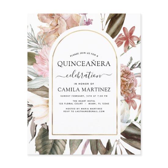 Budget Boho Burgundy Quinceañera Floral Flyer