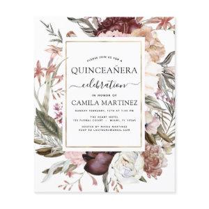 Budget Boho Burgundy Quinceañera Floral Flyer