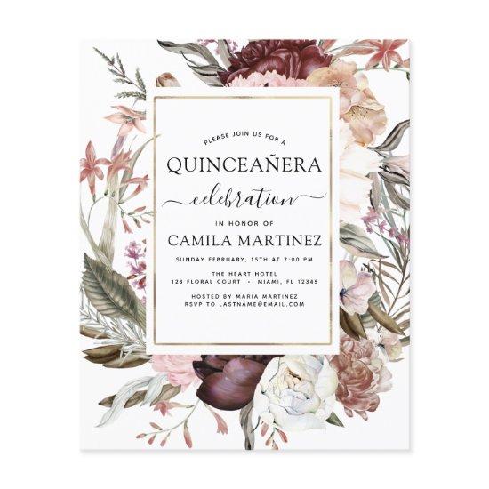Budget Boho Burgundy Quinceañera Floral Flyer