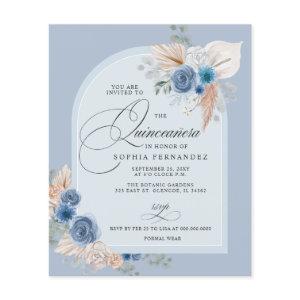 Budget Boho Dusty Blue Pampas Quinceanera Invite