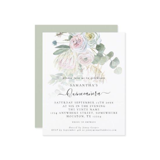 Budget Boho Floral Eucalyptus Quinceañera Invite