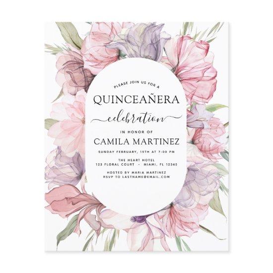 Budget Boho Purple Quinceañera Dusty Pink Floral Flyer