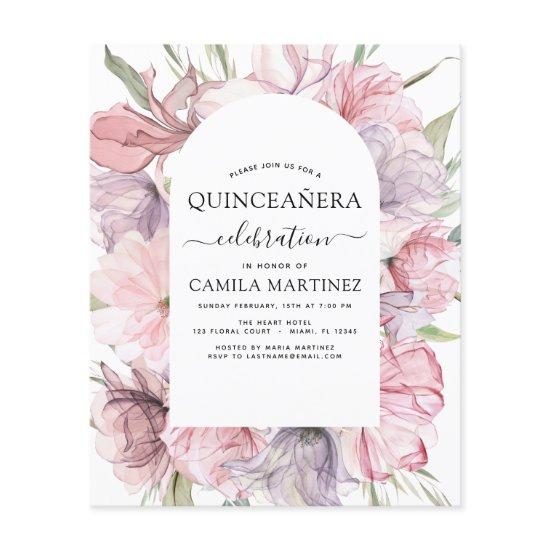Budget Boho Purple Quinceañera Dusty Pink Floral Flyer