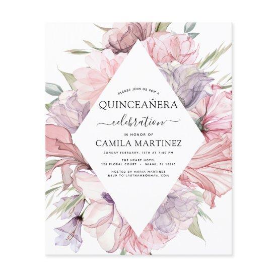 Budget Boho Purple Quinceañera Dusty Pink Floral Flyer