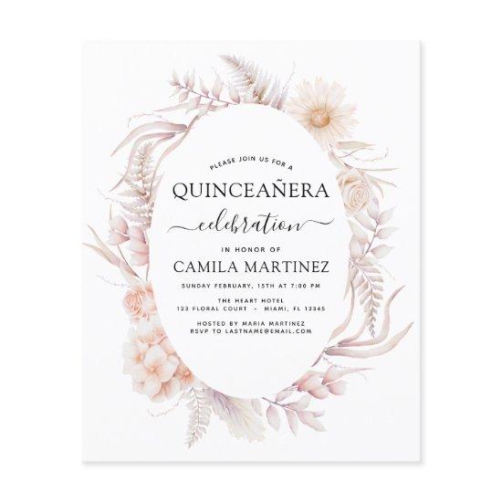 Budget Boho Quinceañera Dusty Pink15th Birthday Flyer
