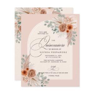 Budget Boho Terracotta Pampas Quinceanera Invite