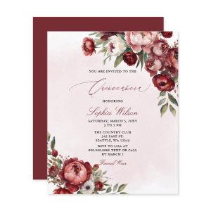 Budget Burgundy Blush Floral Quinceañera Invite