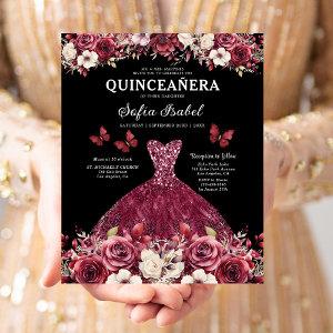 Budget Burgundy Gold Bilingual Spanish Quinceanera Flyer