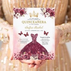 Budget Burgundy Gold Bilingual Spanish Quinceanera Flyer