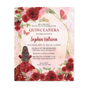Budget Burgundy Gold Floral Princess Quinceañera