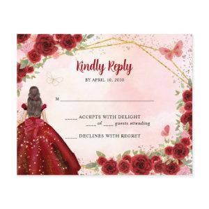 Budget Burgundy Gold Glitter Floral Princess RSVP