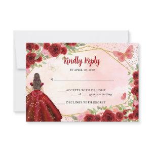 Budget Burgundy Gold Glitter Floral Princess RSVP Note Card