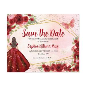 Budget Burgundy Princess Quinceañera Save the Date