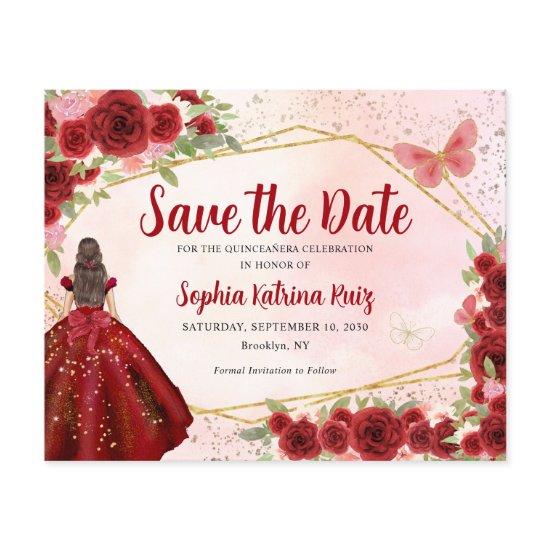 Budget Burgundy Princess Quinceañera Save the Date