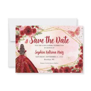 Budget Burgundy Princess Quinceañera Save the Date Note Card