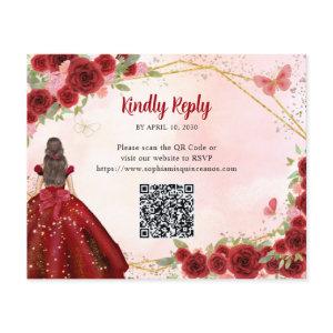 Budget Burgundy Red Gold Floral Princess QR RSVP