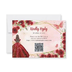 Budget Burgundy Red Gold Floral Princess QR RSVP Note Card