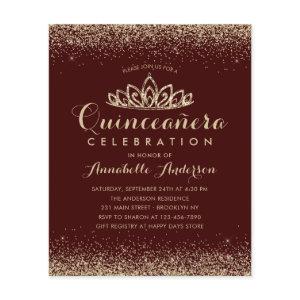 Budget Burgundy Red Gold Quinceañera Tiara Invite
