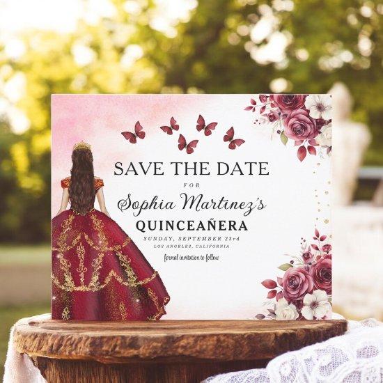 Budget Burgundy Save the Date Birthday Quinceanera Flyer