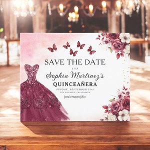 Budget Burgundy Save the Date Birthday Quinceanera Flyer
