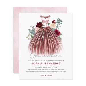 Budget Burgundy Silver glitter Dress Quinceañera
