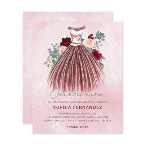 Budget Burgundy Silver glitter Dress Quinceañera