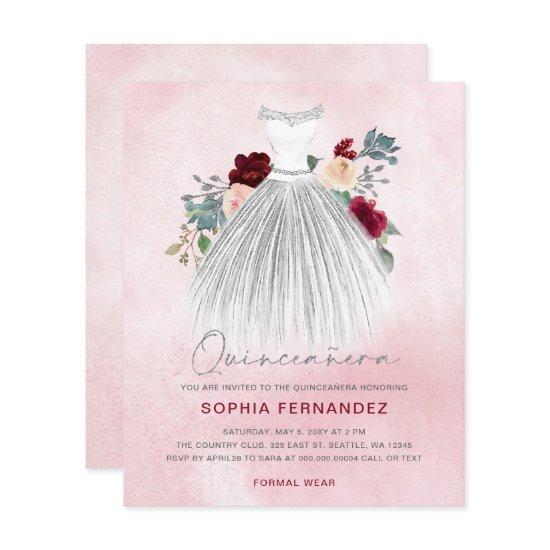 Budget Burgundy Silver glitter Dress Quinceañera