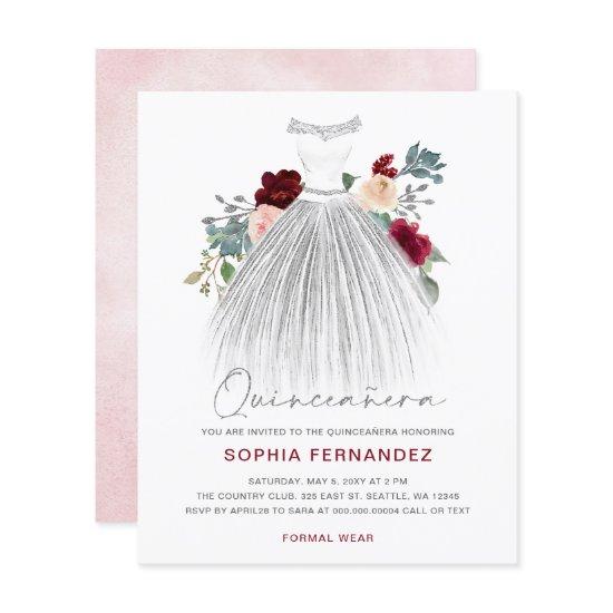 Budget Burgundy Silver glitter Dress Quinceañera