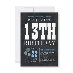 Budget Chic 13th Birthday Chalkboard Blue Balloon Note Card