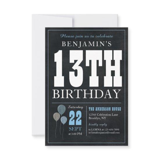 Budget Chic 13th Birthday Chalkboard Blue Balloon Note Card