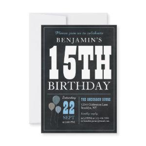 Budget Chic 15th Birthday Chalkboard Blue Balloon Note Card