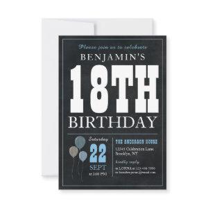 Budget Chic 18th Birthday Chalkboard Blue Balloon Note Card
