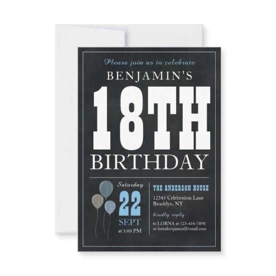 Budget Chic 18th Birthday Chalkboard Blue Balloon Note Card