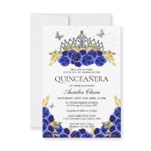 Budget Chic Blue Floral Silver Tiara Quinceanera Note Card