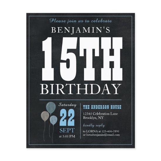 Budget Chic Chalkboard Blue Balloon 15th Birthday
